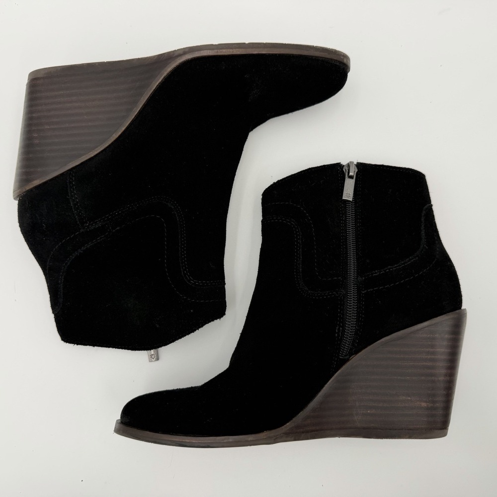 Lucky Brand Wadier black suede wedge booties women's 7.5 western boho